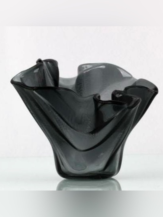 Art Glass Other - Hand Blown Art Glass VTG Hankerchief Vase Black White Clear Swirl 7.5 Tall